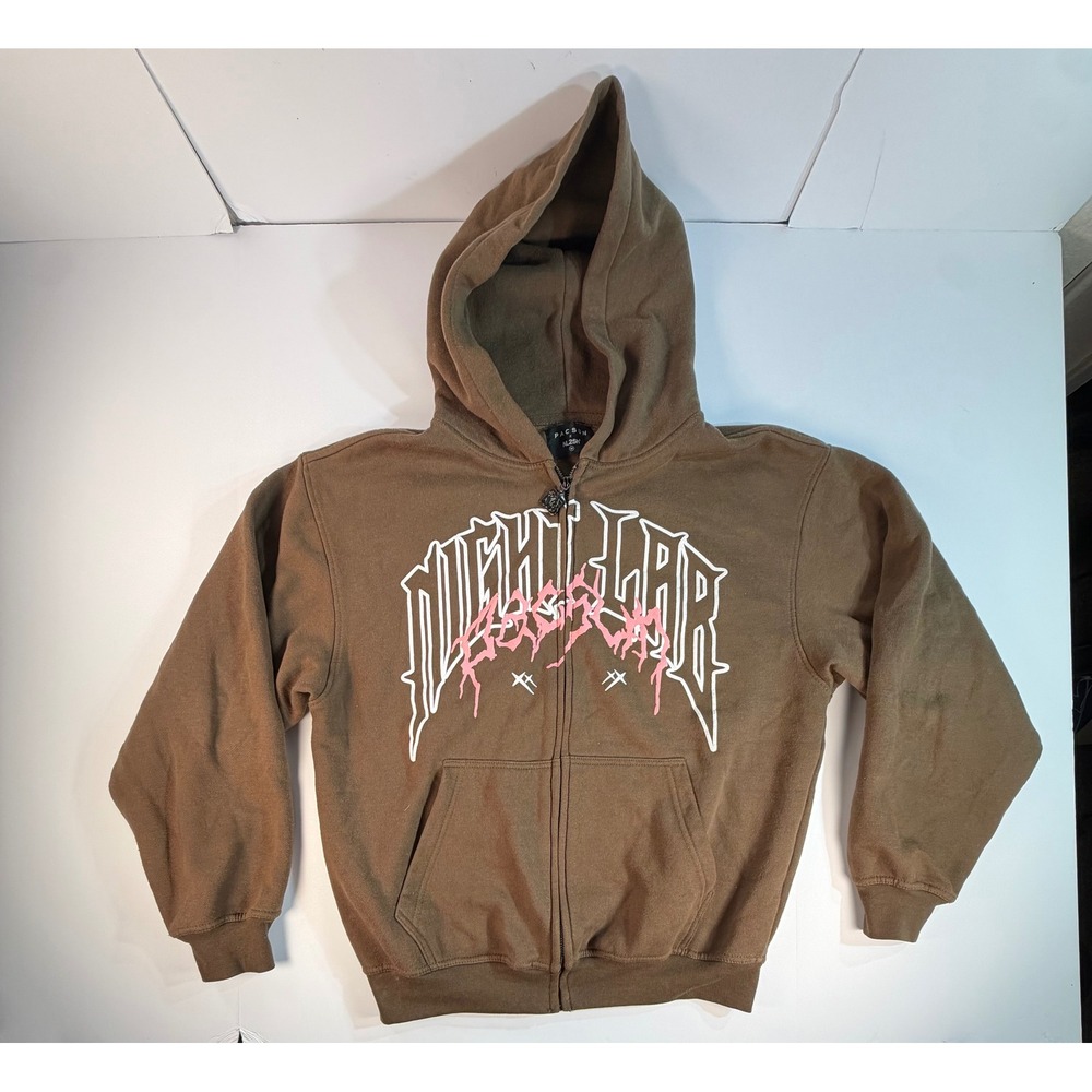 PacSun x NL25h Night Lab Brown Full Zip Graphic Hoodie Wings Medium
